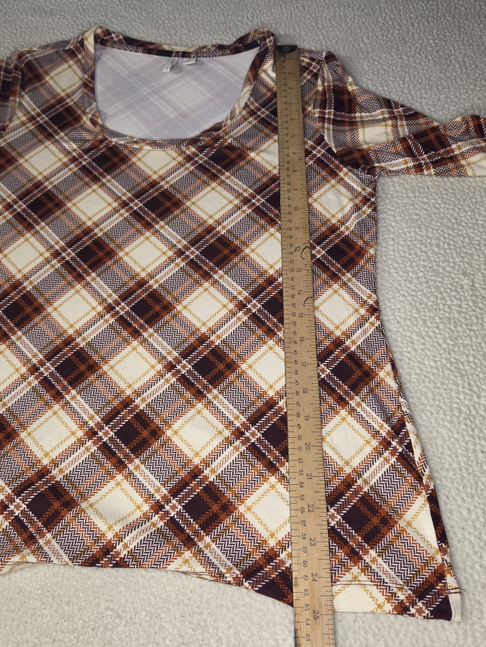 Cato Plaid Long-Sleeve Swing Top - Cream & Brown Size Medium - Picture 4 of 8